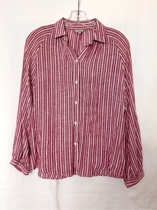 Rails Tops - Rails Red & White Striped Linen Blend Button Front Shirt XS